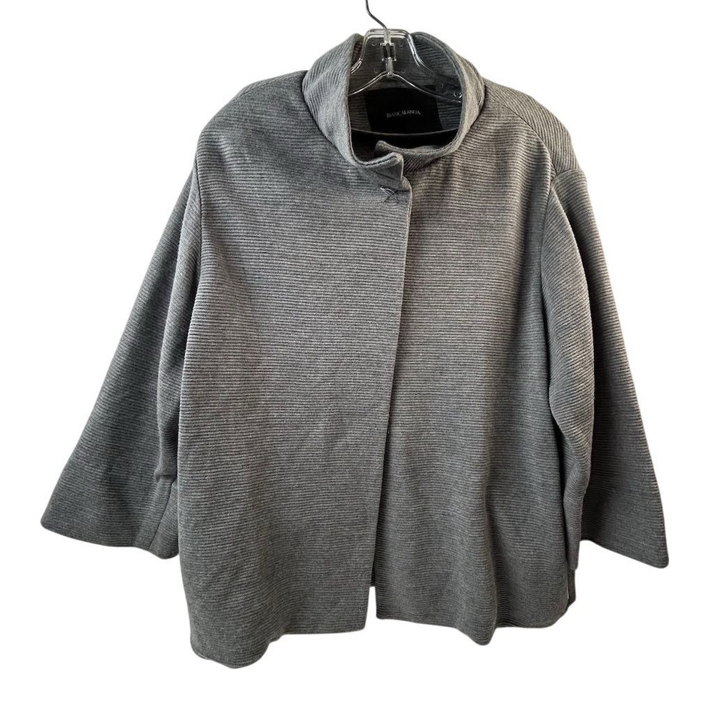 Biancalancia Women's Gray Geometric Wool Jacket Size Large Italian 46 Mid-Length